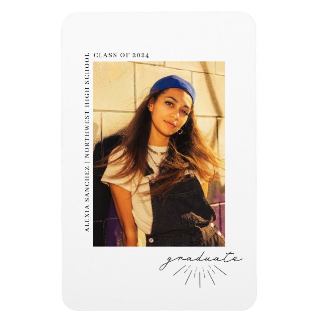 Line Art Graduation Photo Announcement   Magnet (Vertical)
