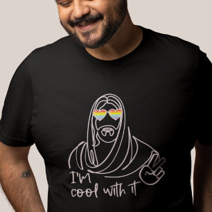 Line Art Hippie Jesus Gay Pride Rainbow Black T-Shirt