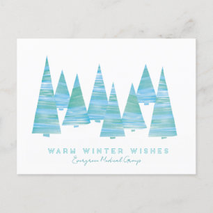 Line Art Holiday Christmas trees in snow Postcard