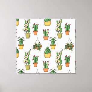 Line Art Houseplants: Vintage Seamless Canvas Print