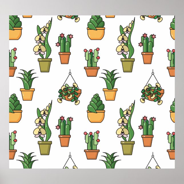 Line Art Houseplants: Vintage Seamless Poster (Front)