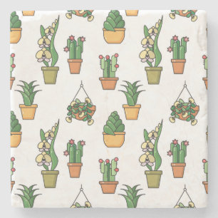 Line Art Houseplants: Vintage Seamless Stone Coaster