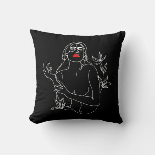 Line Art illustration. Woman in black and white Cushion