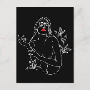 Line Art illustration. Woman in black and white Postcard