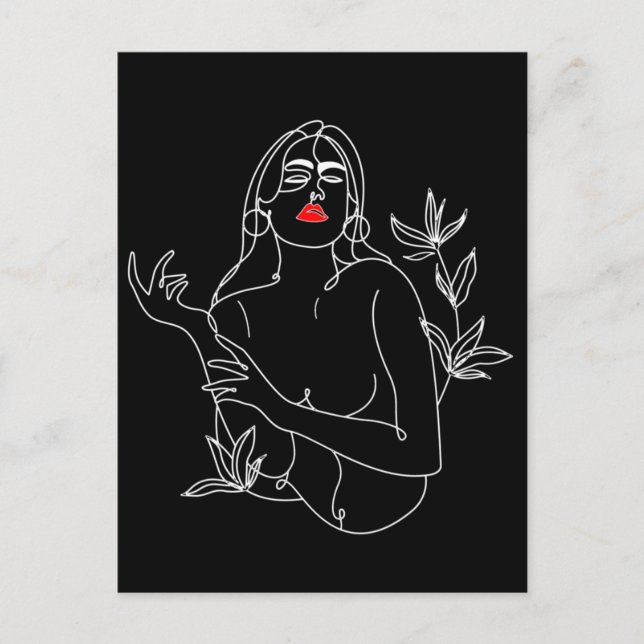 Line Art illustration. Woman in black and white Postcard (Front)