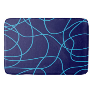 Line Art in Contrasting Blues Bath Mat