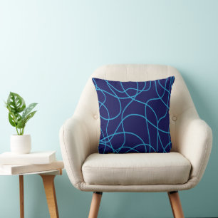 Line Art in Contrasting Blues Cushion