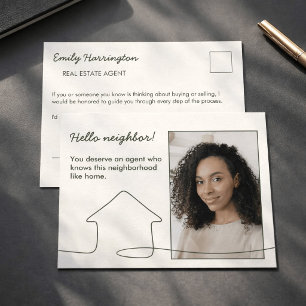 Line Art Introduction Green Real Estate Agent Postcard