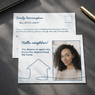 Line Art Introduction Navy Real Estate Agent Postcard