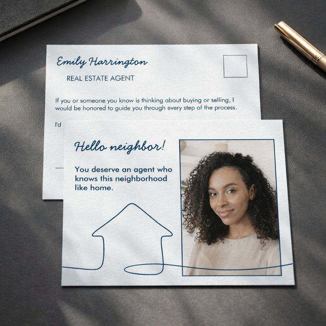 Line Art Introduction Navy Real Estate Agent Postcard (Creator Uploaded)