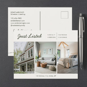 Line Art Just Listed Green Real Estate Agent Postcard