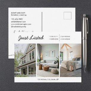 Line Art Just Listed Neutral Real Estate Agent Postcard