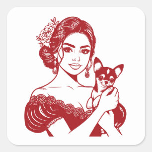 Line Art Latina Hispanic Heritage Month Square Sticker