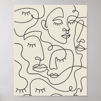 Line Art Many Faces Poster