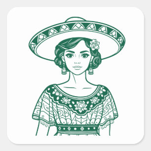  Line Art Mes Patrio Fiesta Party Favour Square Sticker