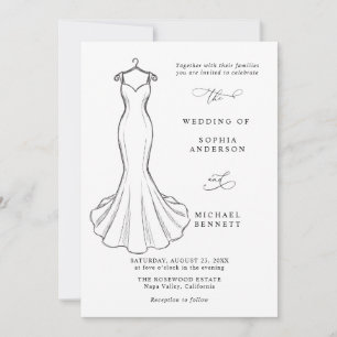 Line Art Minimalist Wedding Dress Invitation