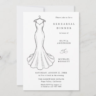 Line Art Minimalist Wedding Dress Rehearsal Dinner Invitation