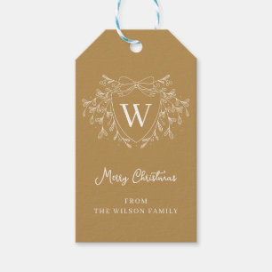 Line art mistletoe gold & white Christmas crest Gift Tags