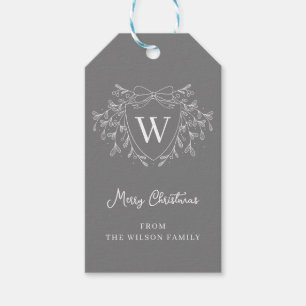 Line art mistletoe grey & white Christmas crest Gift Tags