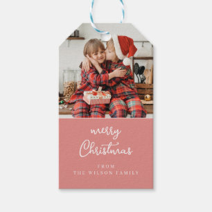 Line art mistletoe pink & white Christmas crest Gift Tags