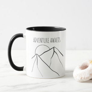 Line Art Mountains Adventure Awaits Mug