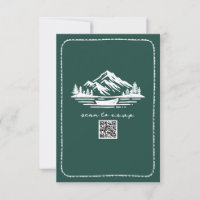 Line Art Mountains Canoe QR Code Wedding RSVP