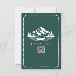 Line Art Mountains Canoe QR Code Wedding RSVP Card