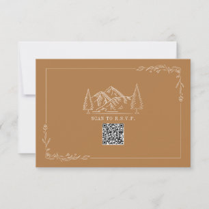 Line Art Mountains Goldenrod QR Code Wedding RSVP Card