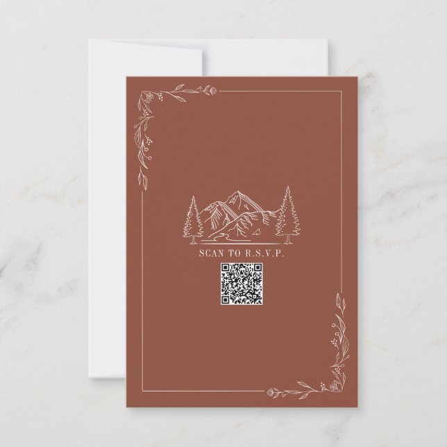 Line Art Mountains Terracotta QR Code Wedding RSVP (Front)