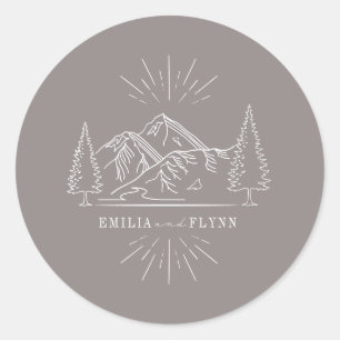 Line Art Mountains Wedding Amethyst Wedding Classic Round Sticker