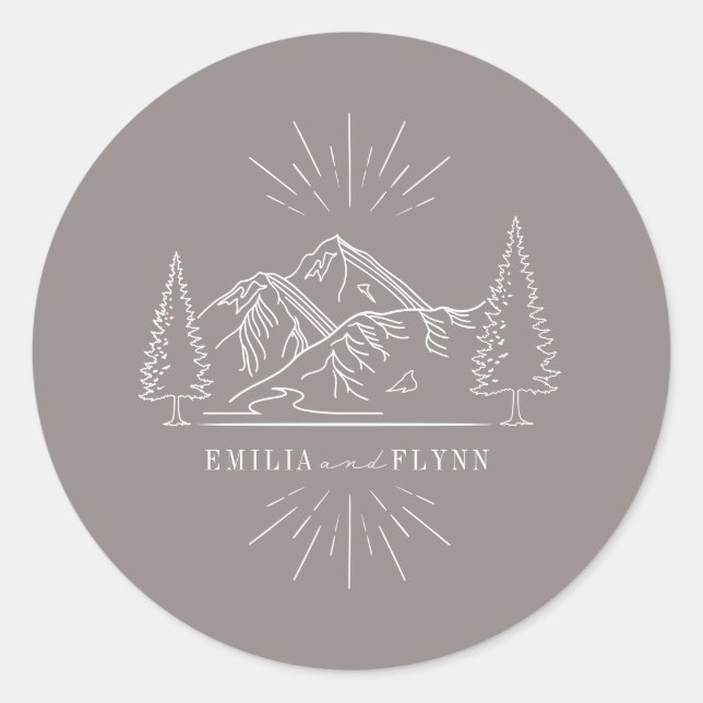 Line Art Mountains Wedding Amethyst Wedding Classic Round Sticker (Front)