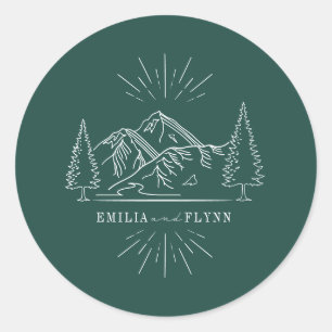 Line Art Mountains Wedding Emerald Wedding Classic Round Sticker