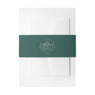 Line Art Mountains Wedding Emerald Wedding Invitation Belly Band