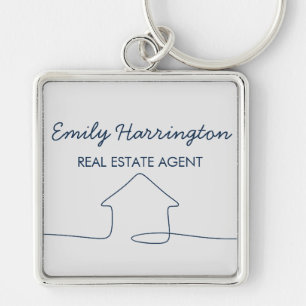 Line Art Navy Real Estate Agent Key Ring