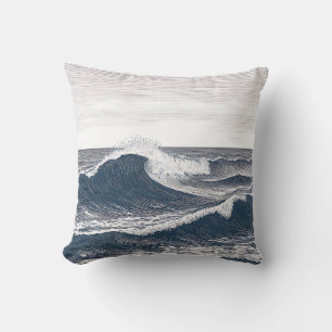 Line Art Ocean Wave Monochrome Surge Cushion