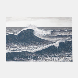 Line Art Ocean Wave Monochrome Surge Doormat