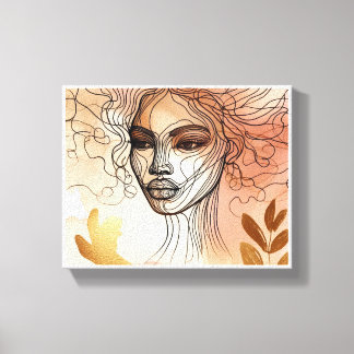 Line Art of Woman's Face 2 Stretched Canvas Print