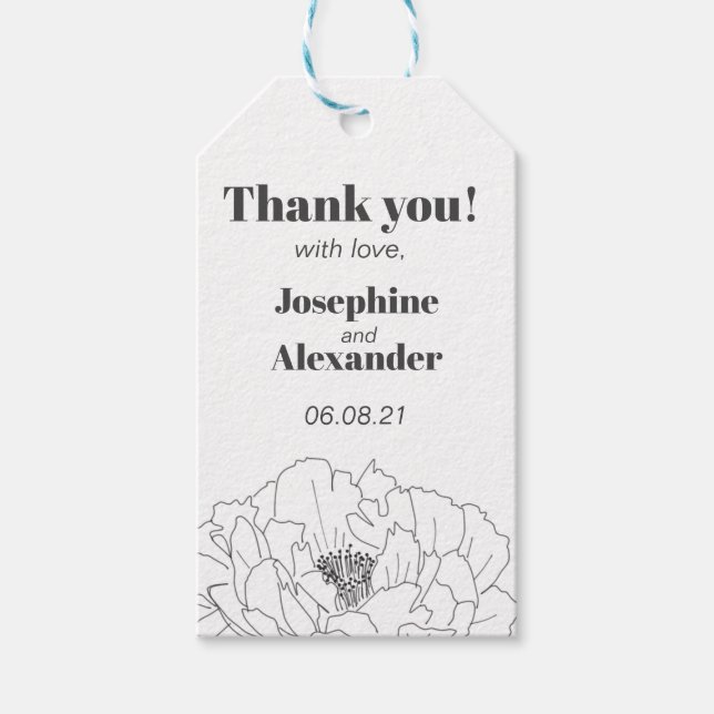 Line Art Peony Gift Tags (Front)