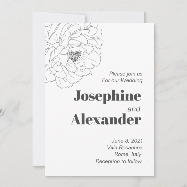 Line Art Peony Invitation (Front)
