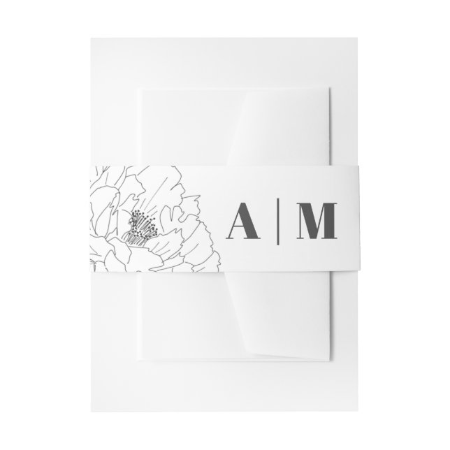 Line Art Peony Invitation Belly Band (Front Example)