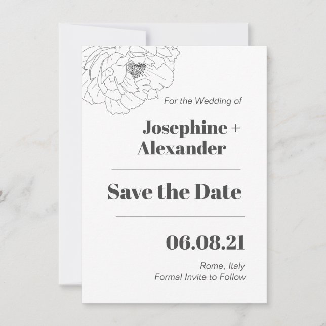 Line Art Peony Save The Date (Front)