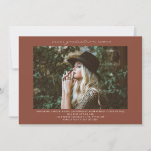 Line Art Photo Terracotta Graduation Party  Invitation