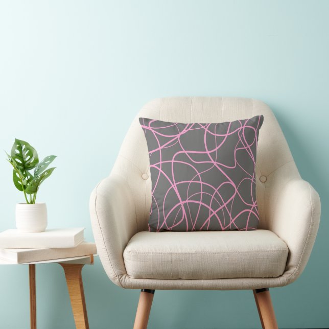 Line Art: Pink on Grey Cushion (Chair)