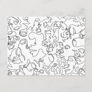 Line Art Postcard With Faces