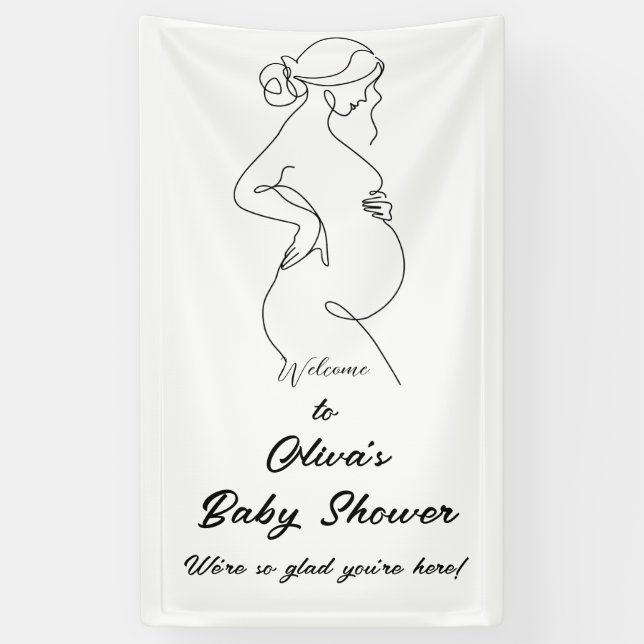 Line Art Pregnancy Minimalist Baby Shower Banner (Vertical)