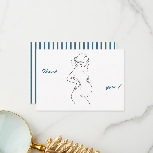Line Art Pregnancy Minimalist Thank You Flat Card	 Card (Front/Back In Situ)