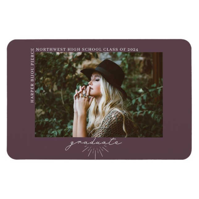 Line Art Purple Graduation Photo Announcement Magnet (Horizontal)