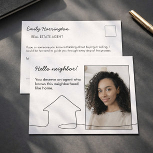 Line Art QR Code Neutral Real Estate Agent Postcard