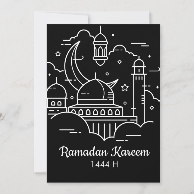 Line Art Ramadan Kareem - EID Mubarak Holiday Card (Front)