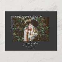 Line Art Script Graduation Photo Announcement Grey